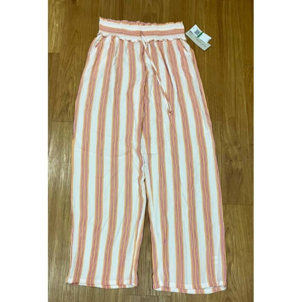 Kingston Grey Juniors' Smocked-Waist Stripes WideLeg Pants L